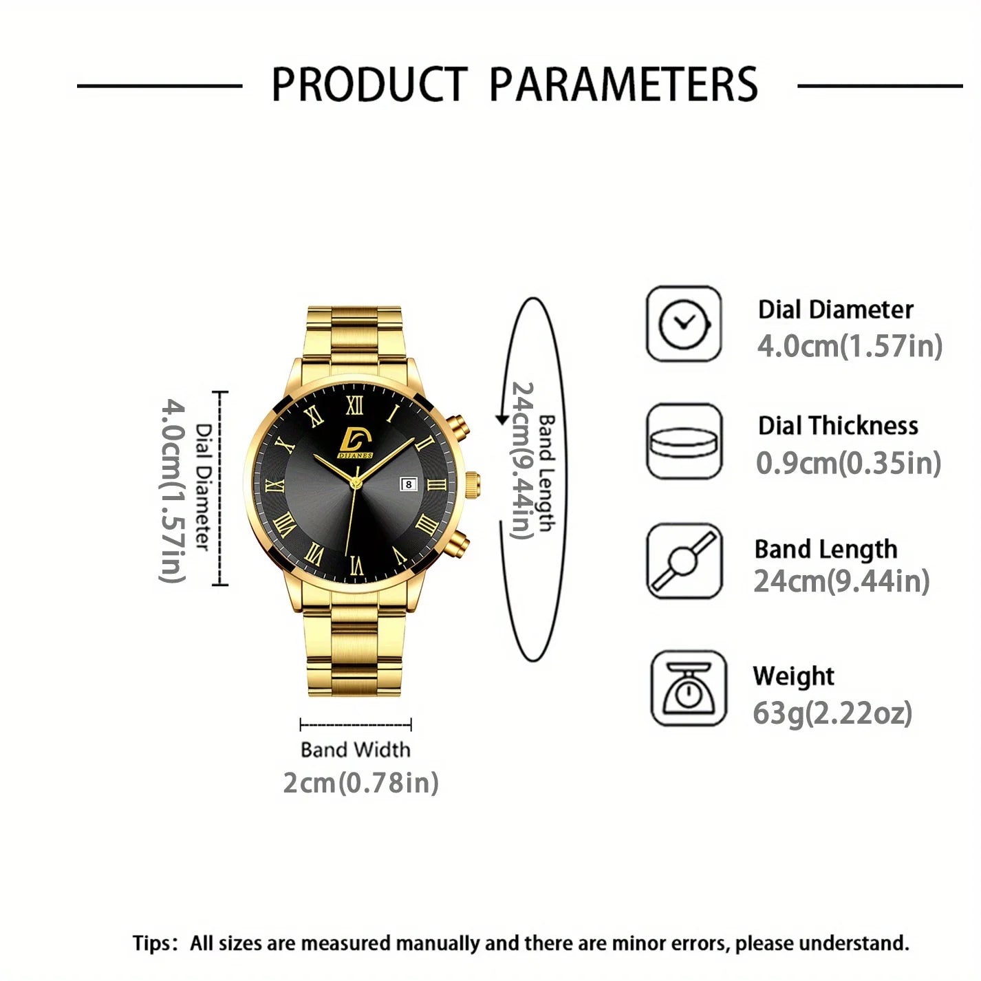 6P/Set Golden Quartz Watch Set for Men, Gold Business Casual Fashion Watch Set for Men