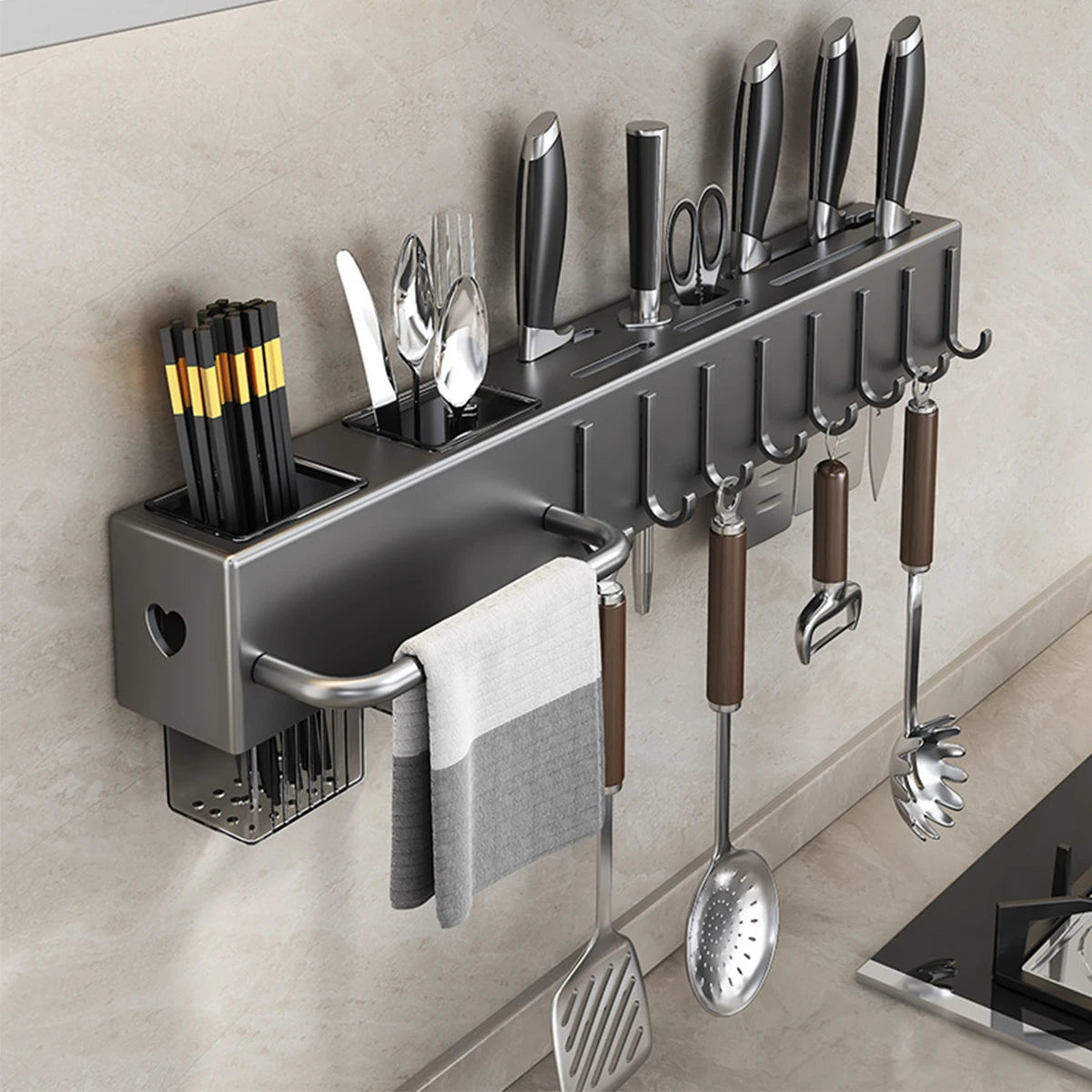 Wall Mounted Kitchen Knife Pot Cover Storage Rack