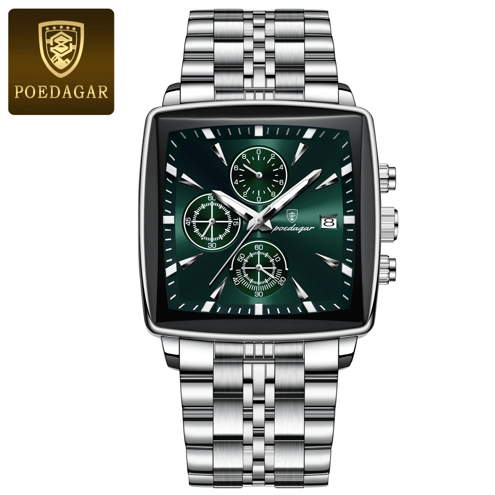 High Fashion Men Watch Waterproof Chronograph Date Man Wristwatch Square Stainless Steel Quartz