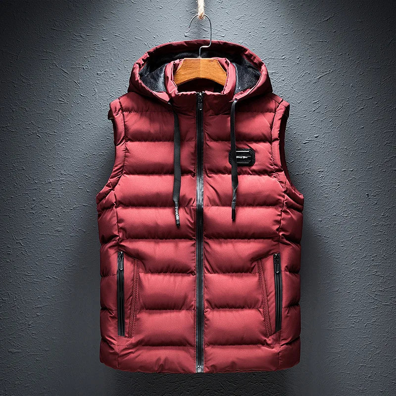 Fleece Autumn Sleeveless Jacket for Men Fashion Warm Hooded Male Winter Vest Light Plus Size Mens Work Vest Waistcoat