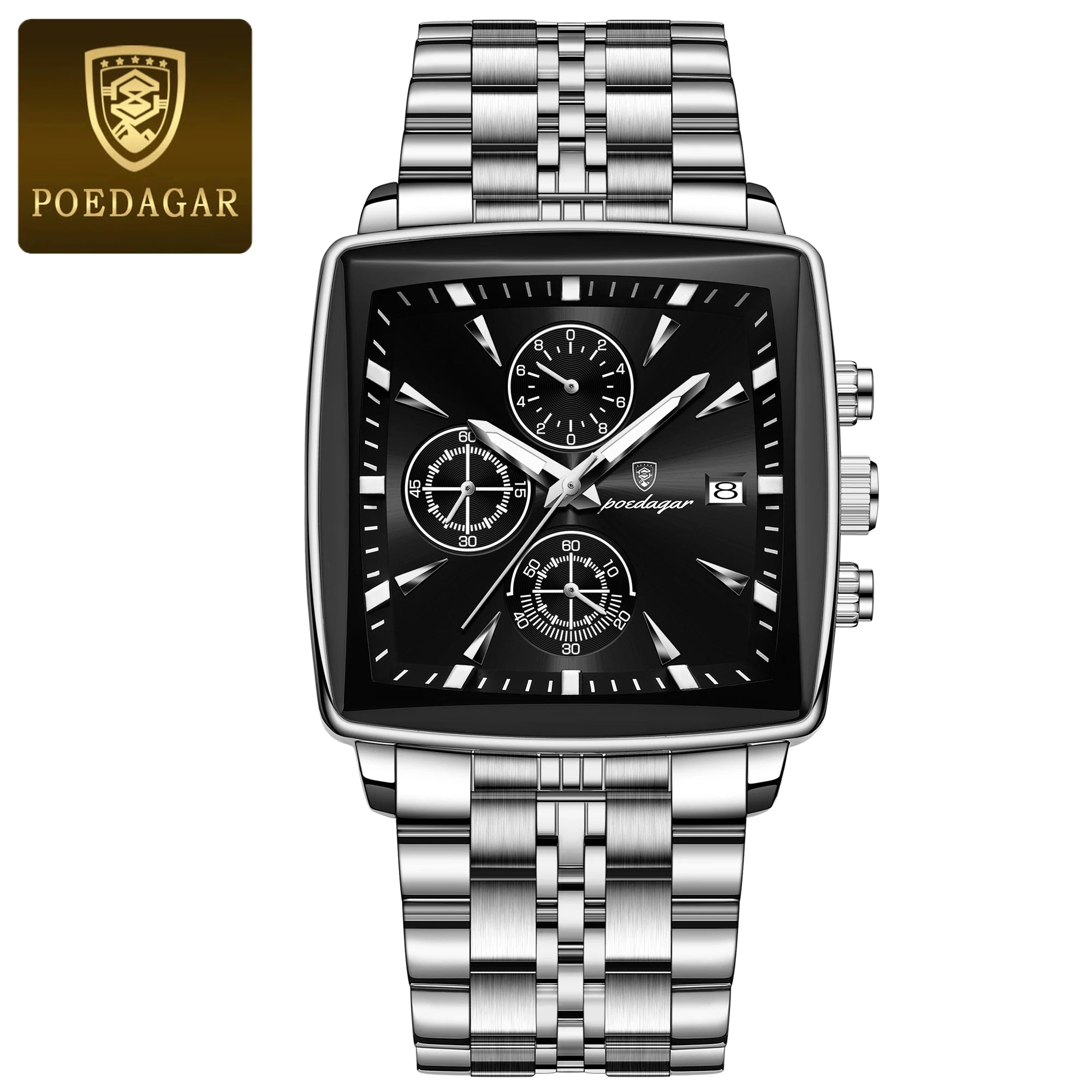 High Fashion Men Watch Waterproof Chronograph Date Man Wristwatch Square Stainless Steel Quartz