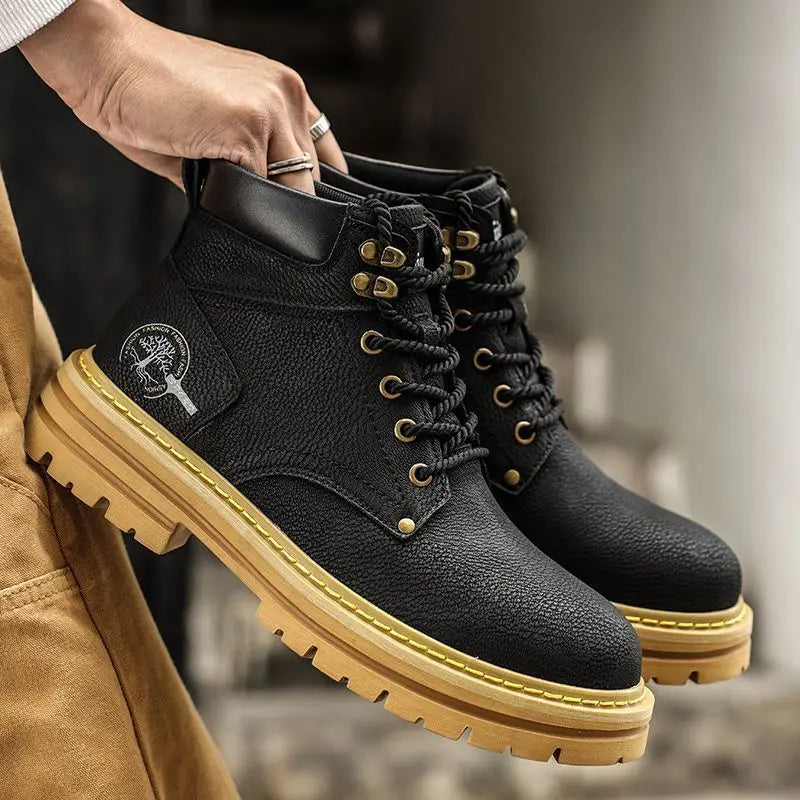 Men Boots Leather 2025 Brown