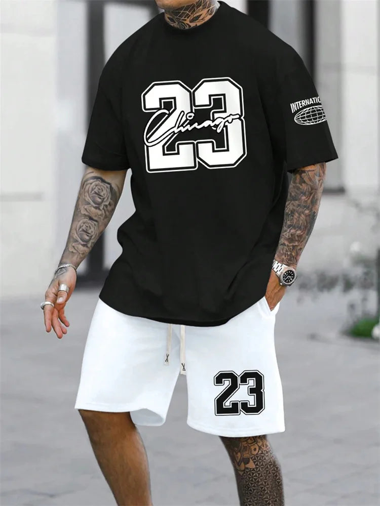 2024 New Men's Short Sleeve Shorts 2-Piece Tracksuit