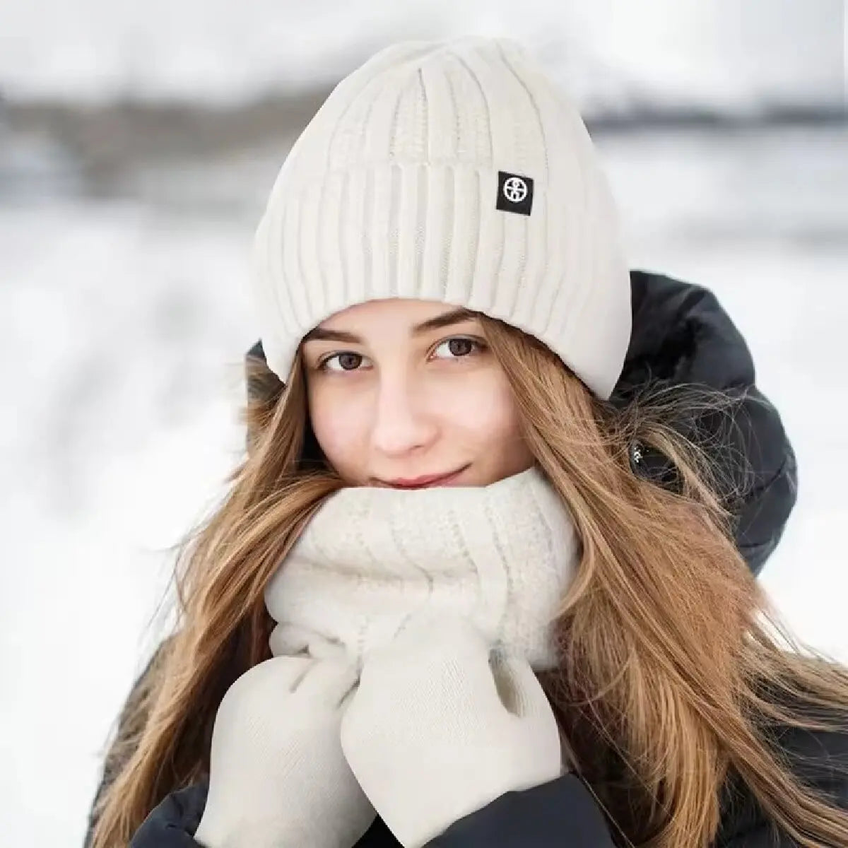 3pcs Winter Beanie Hat Gloves Snood Scarf