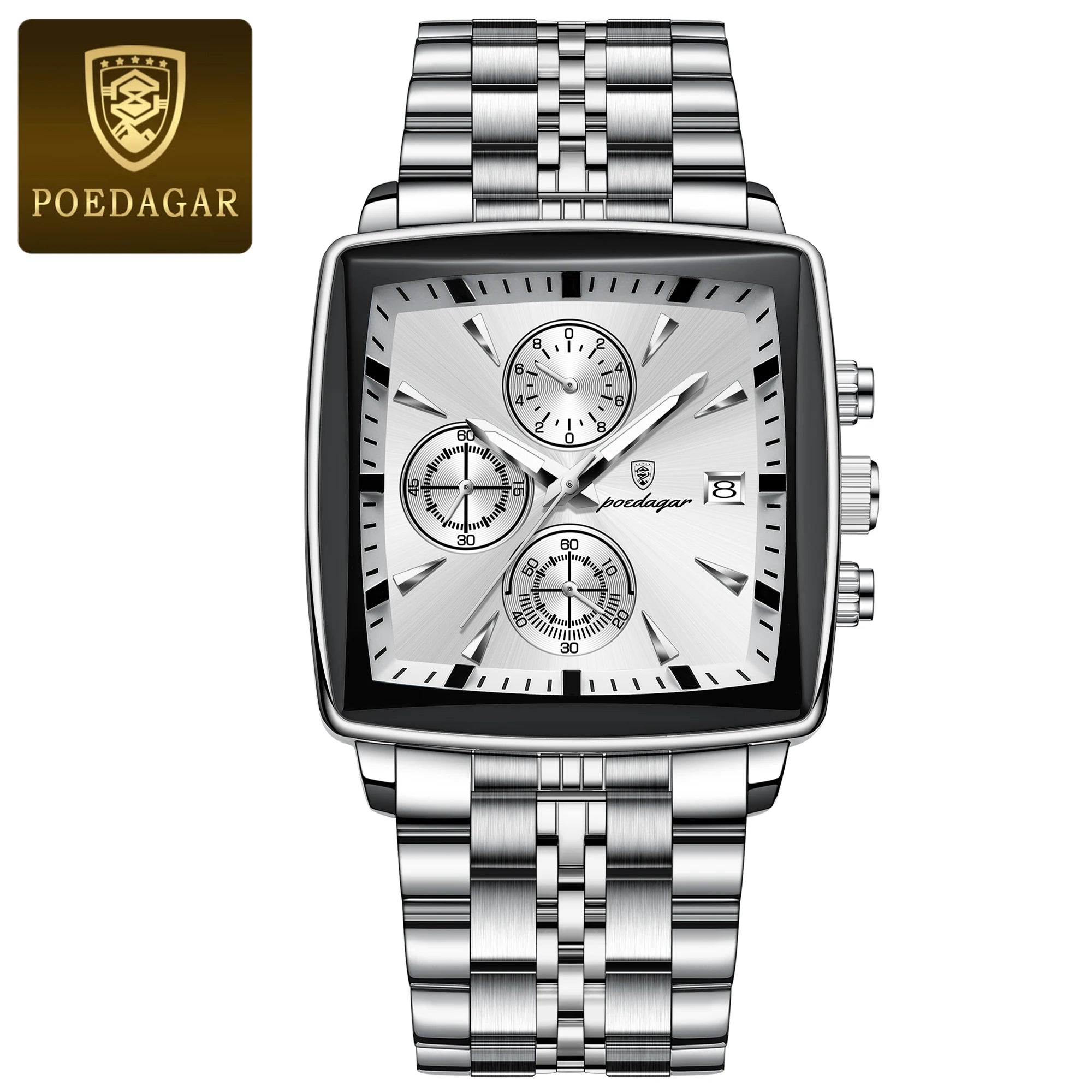 High Fashion Men Watch Waterproof Chronograph Date Man Wristwatch Square Stainless Steel Quartz