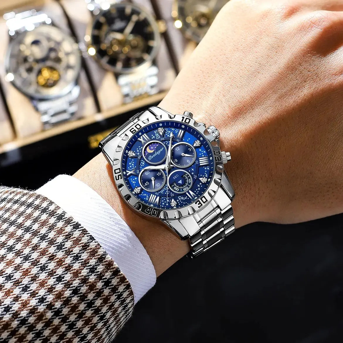 Luxury Man Wristwatch Sports Men Watch Stainless Men's Watches+Box