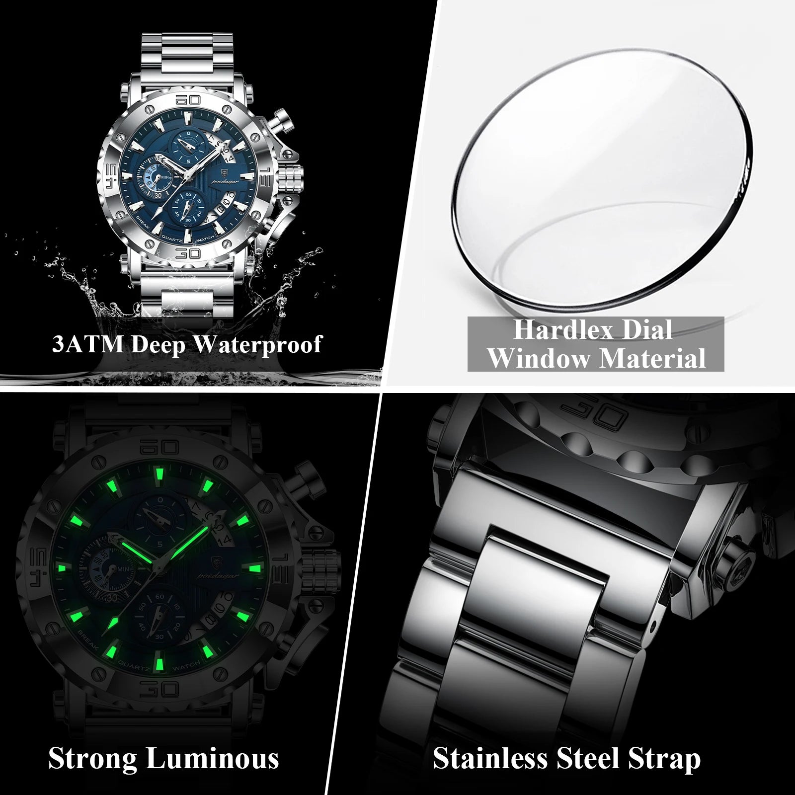High Quality Luxury Watch For Men Calendar  Man Clock Stainless Steel Men's Quartz Watches