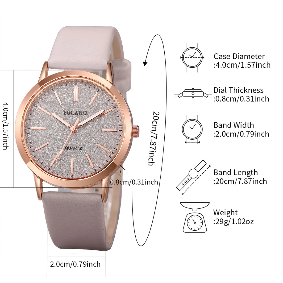 5pcs-  Fashion Women Leather Strap Watch and Love Heart Jewelry Set