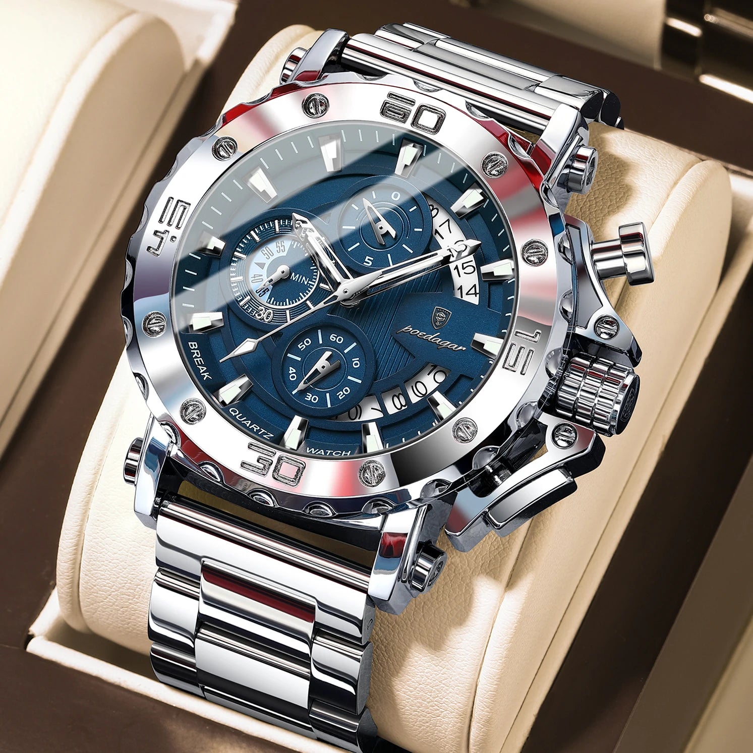 High Quality Luxury Watch For Men Calendar  Man Clock Stainless Steel Men's Quartz Watches