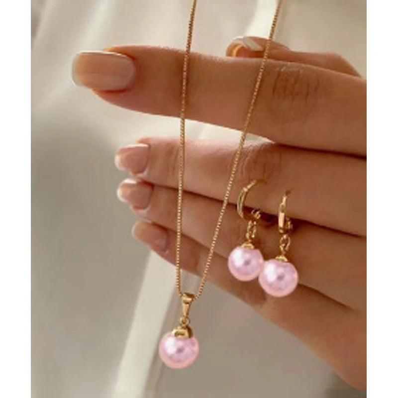 3 Pcs/Set Round Pearl Pendant Necklace For Women