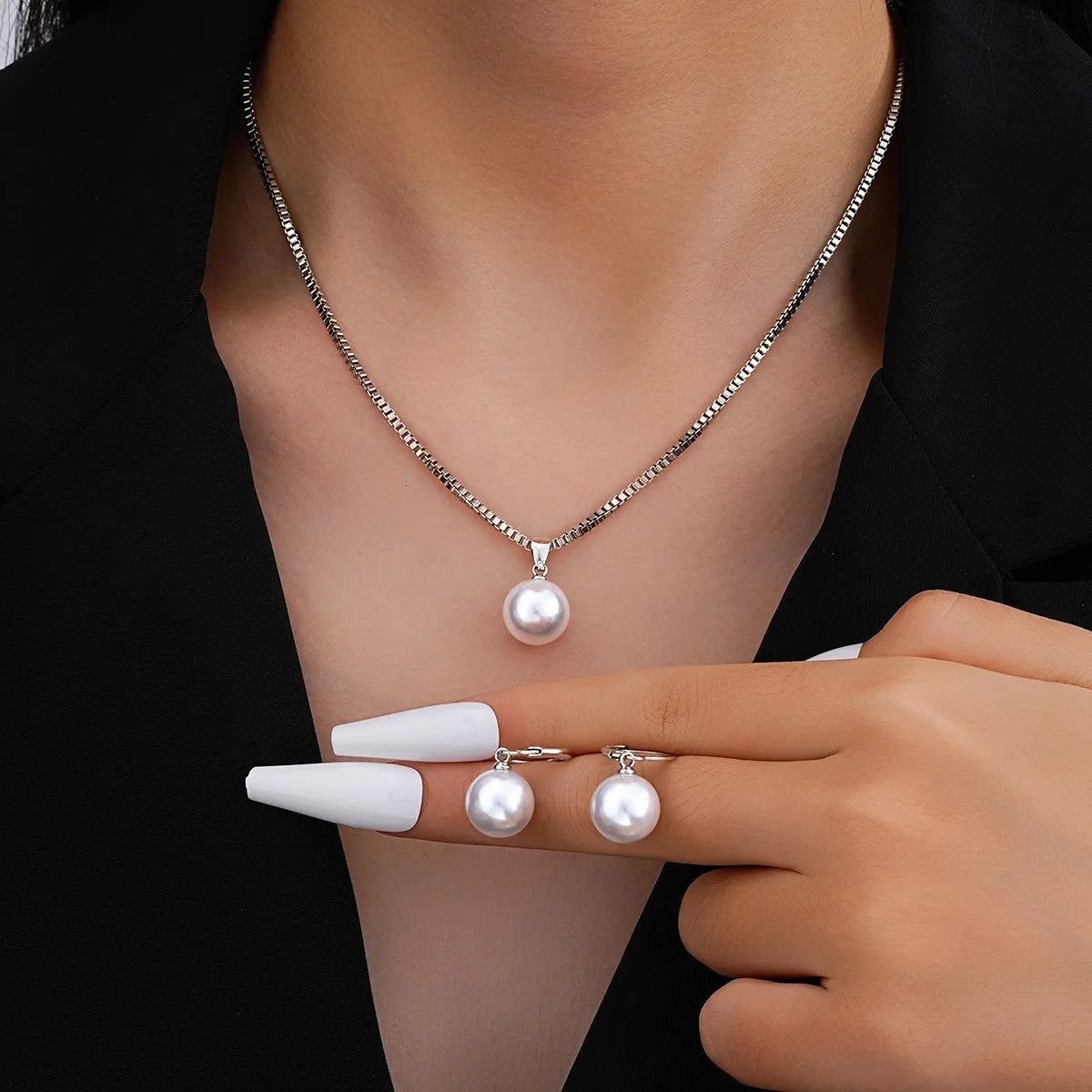3 Pcs/Set Round Pearl Pendant Necklace For Women
