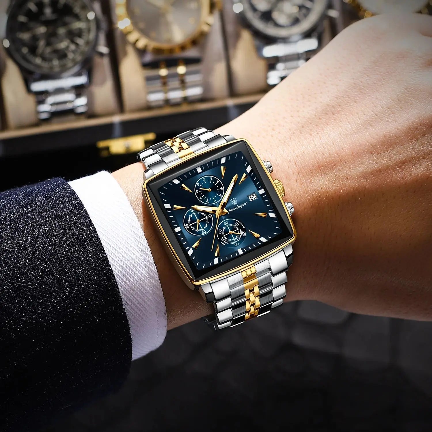 High Fashion Men Watch Waterproof Chronograph Date Man Wristwatch Square Stainless Steel Quartz