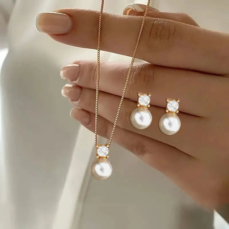 3 Pcs/Set Round Pearl Pendant Necklace For Women