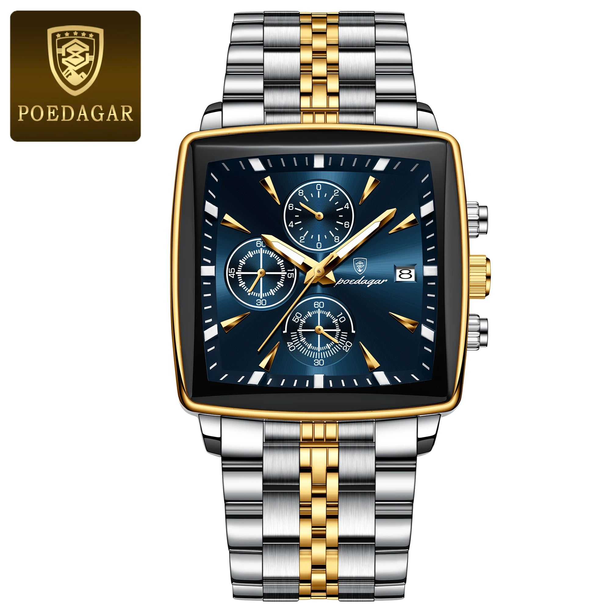 High Fashion Men Watch Waterproof Chronograph Date Man Wristwatch Square Stainless Steel Quartz