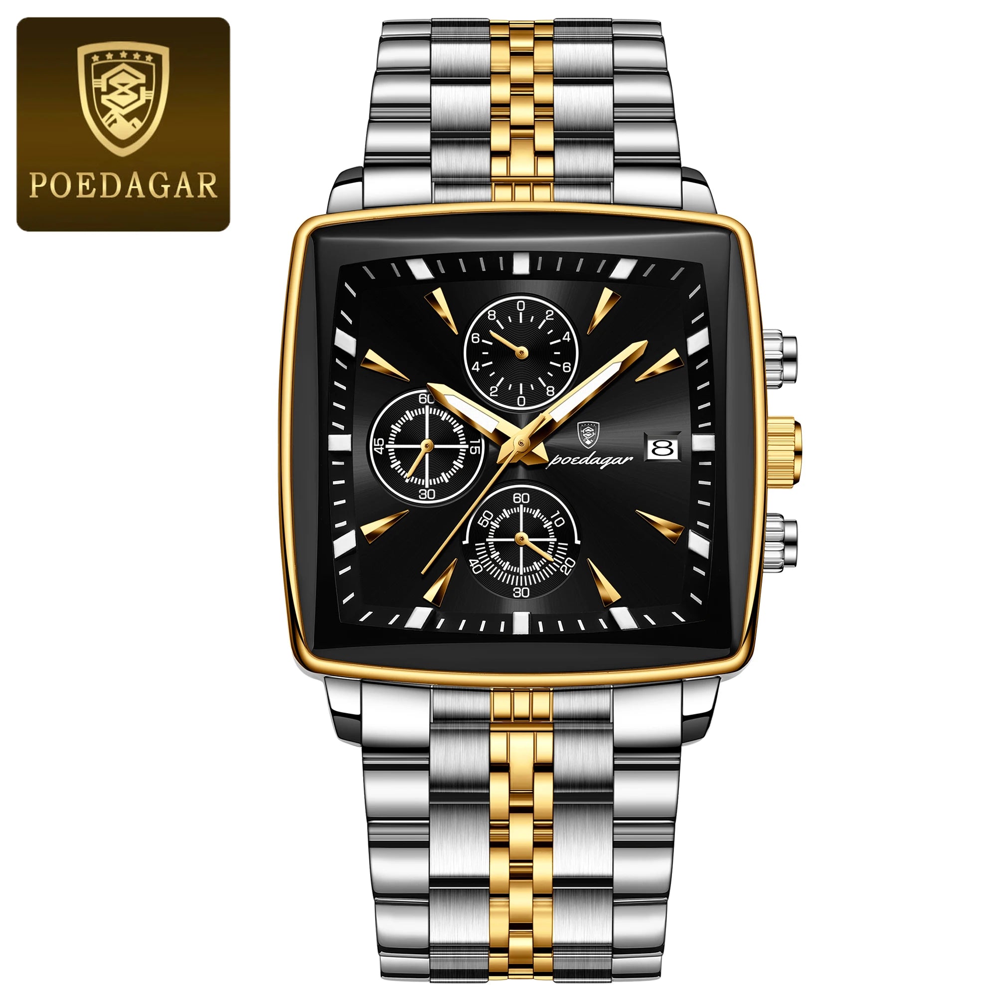 High Fashion Men Watch Waterproof Chronograph Date Man Wristwatch Square Stainless Steel Quartz