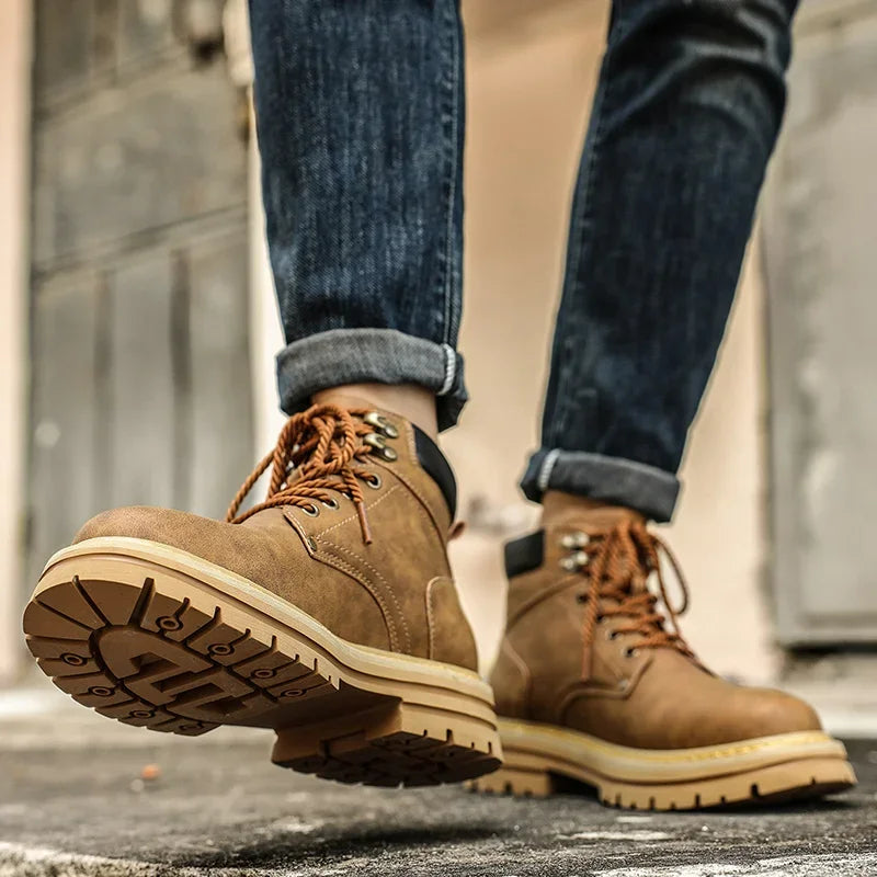 Men Boots Leather 2025 Brown