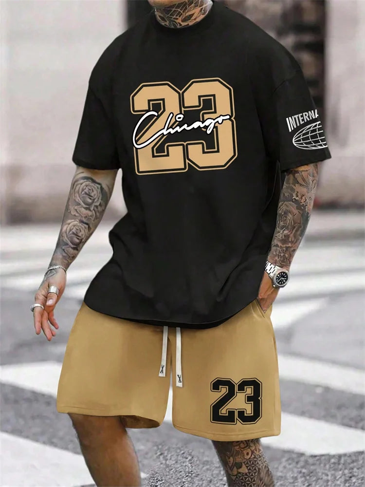 2024 New Men's Short Sleeve Shorts 2-Piece Tracksuit