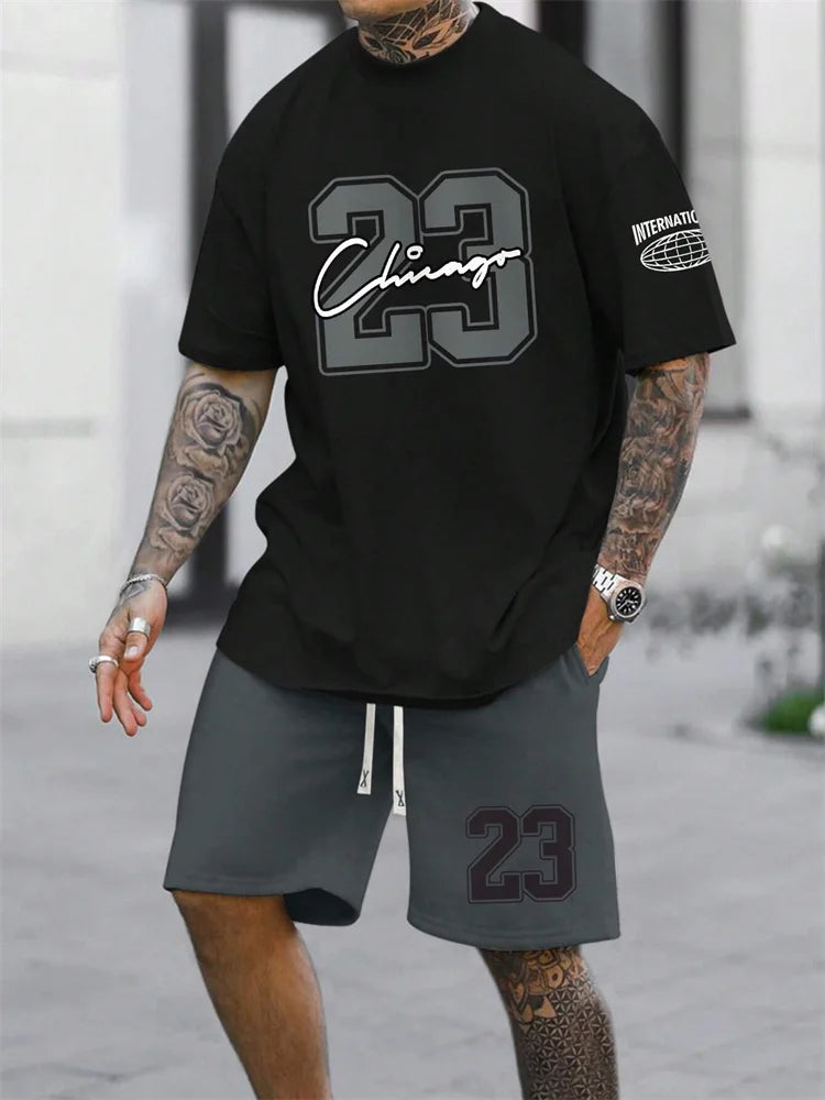 2024 New Men's Short Sleeve Shorts 2-Piece Tracksuit