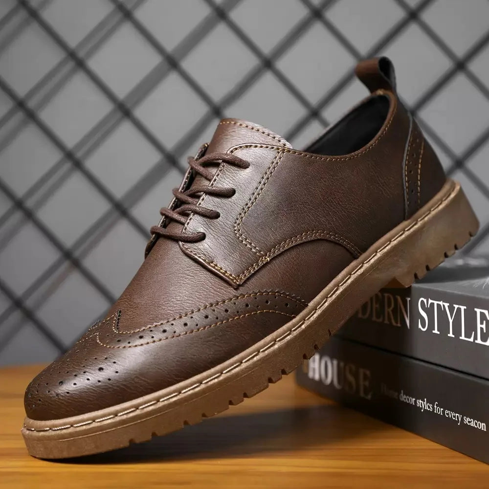 Casual Leather Shoes British Style Men's Comfortable, Quality, Leather, Soft, and Wear-Resistant, Men's Dress Shoes