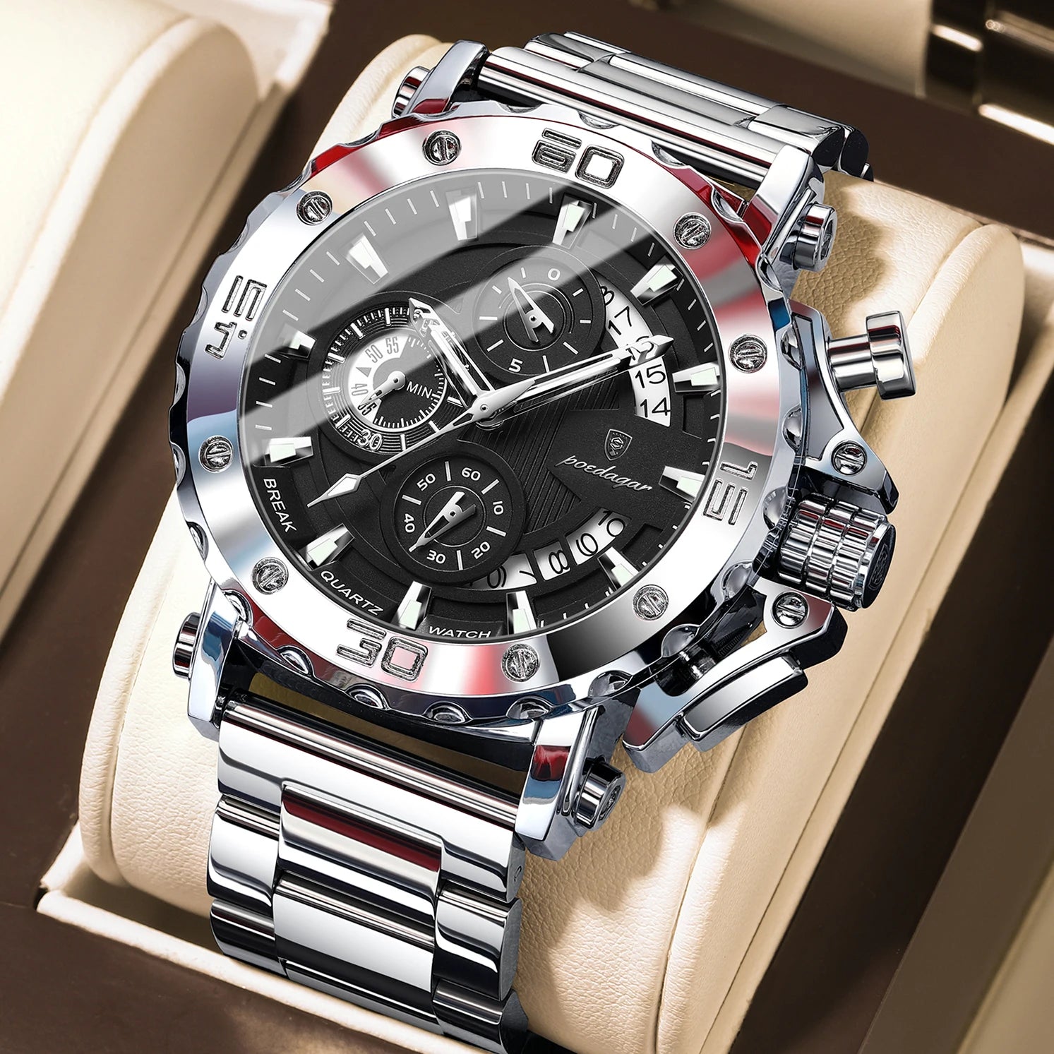 High Quality Luxury Watch For Men Calendar  Man Clock Stainless Steel Men's Quartz Watches
