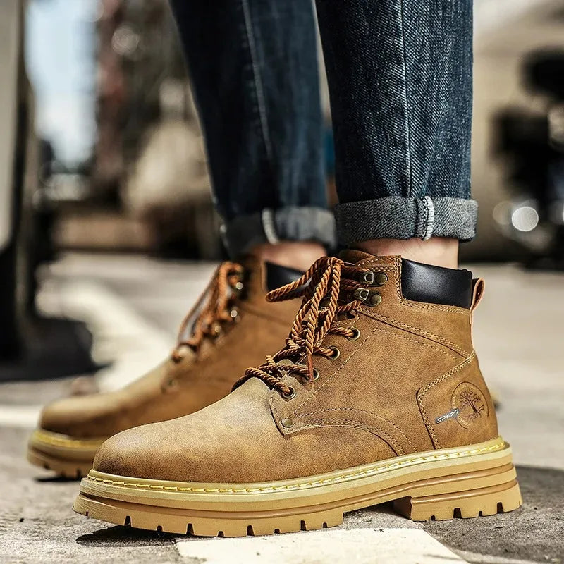 Men Boots Leather 2025 Brown