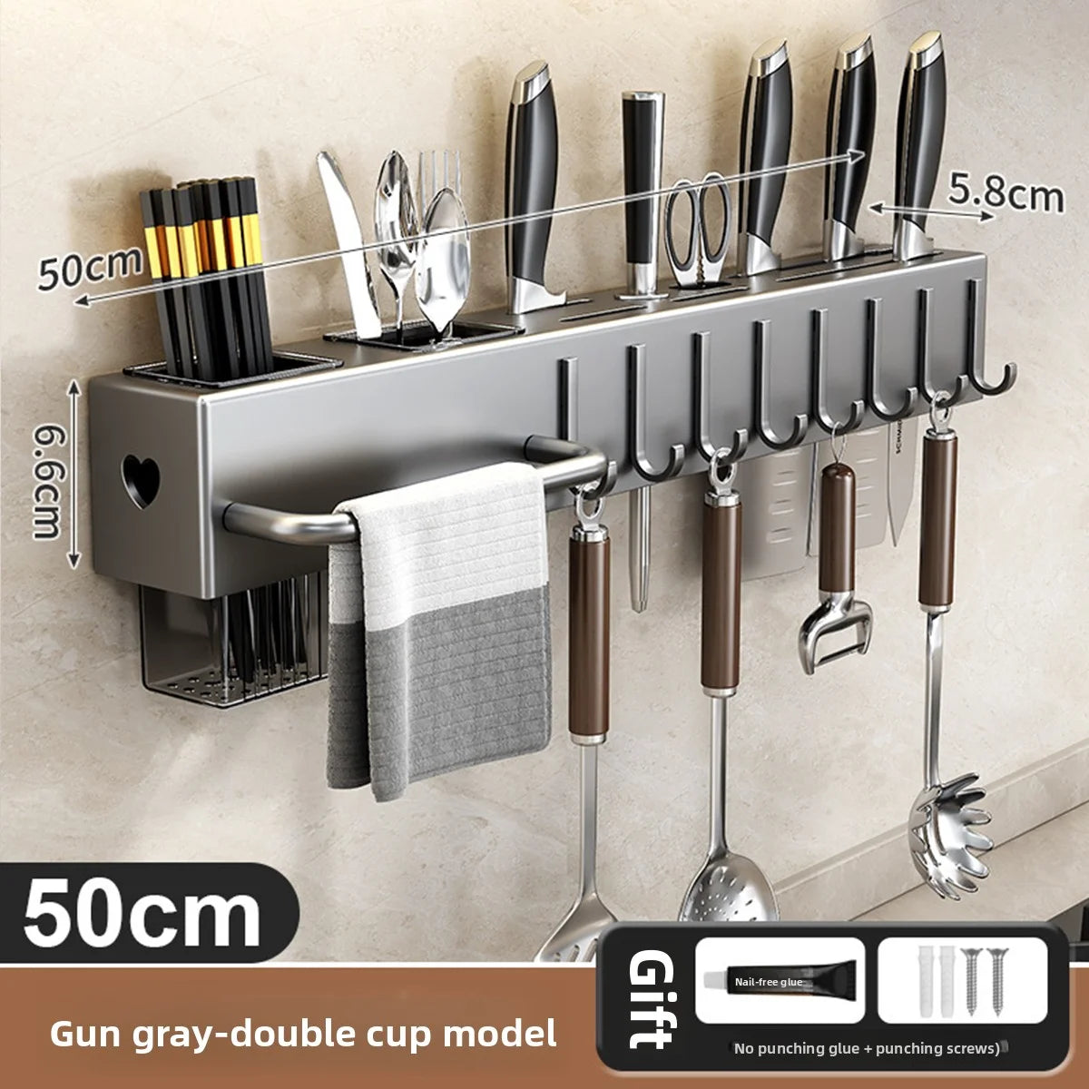 Wall Mounted Kitchen Knife Pot Cover Storage Rack