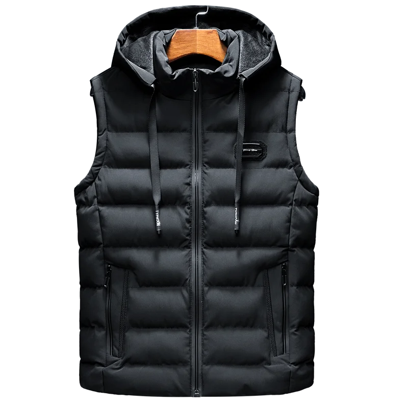 Fleece Autumn Sleeveless Jacket for Men Fashion Warm Hooded Male Winter Vest Light Plus Size Mens Work Vest Waistcoat