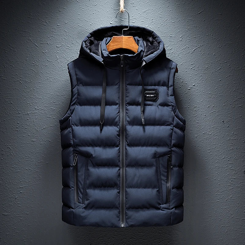 Fleece Autumn Sleeveless Jacket for Men Fashion Warm Hooded Male Winter Vest Light Plus Size Mens Work Vest Waistcoat