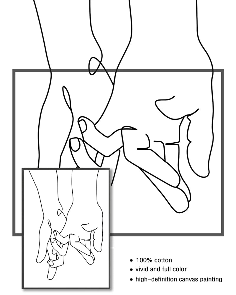 High Quality Decorative frame - Line Drawing Couple Hand Love Kiss Wall Art Canvas