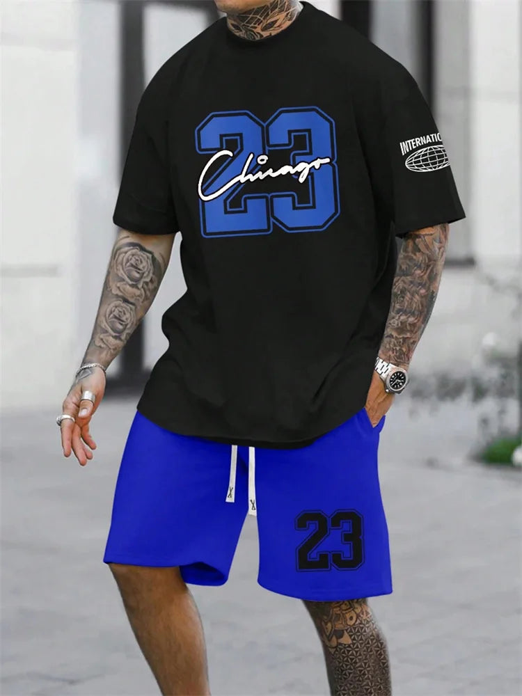 2024 New Men's Short Sleeve Shorts 2-Piece Tracksuit