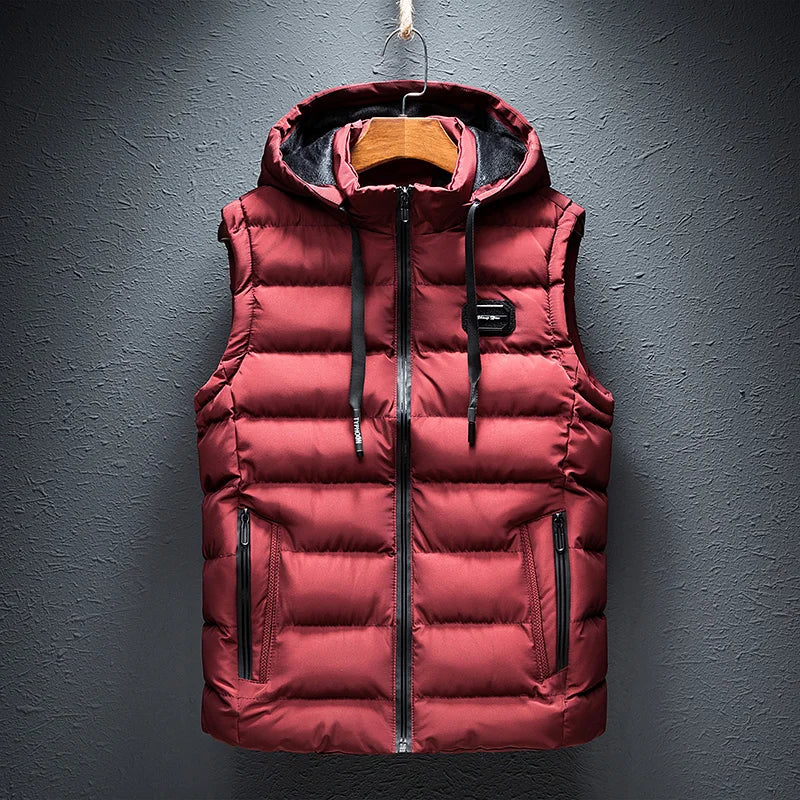Fleece Autumn Sleeveless Jacket for Men Fashion Warm Hooded Male Winter Vest Light Plus Size Mens Work Vest Waistcoat