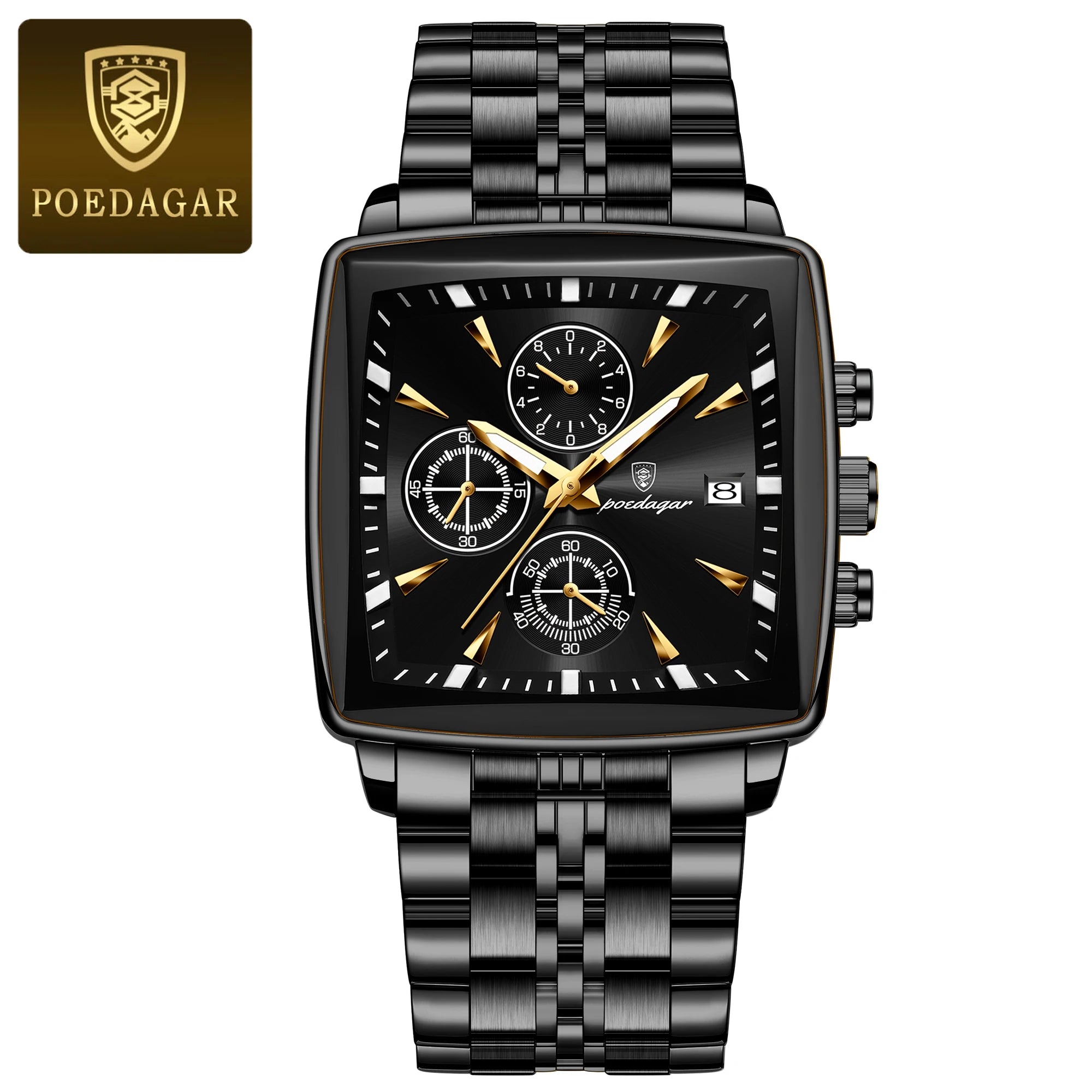 High Fashion Men Watch Waterproof Chronograph Date Man Wristwatch Square Stainless Steel Quartz