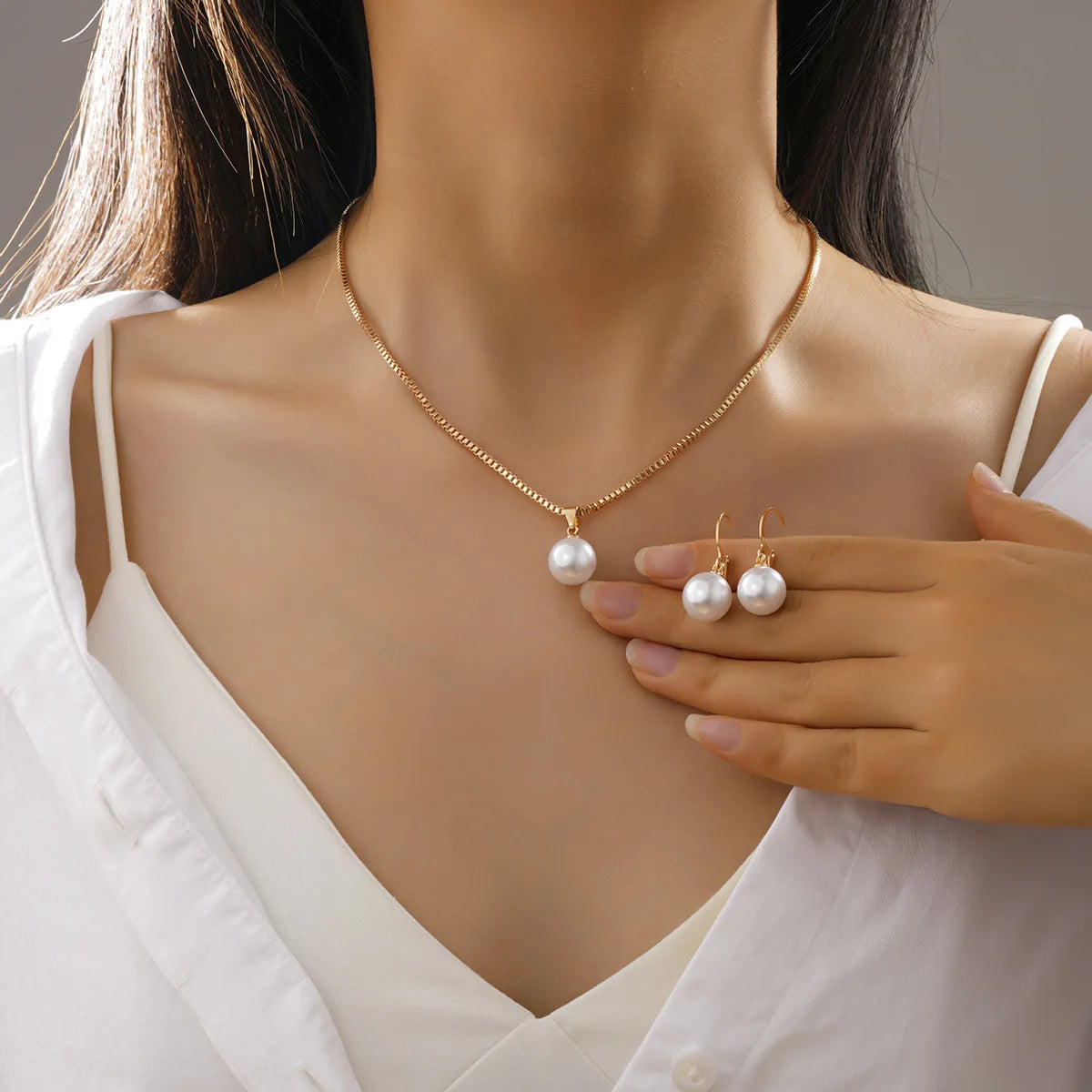 3 Pcs/Set Round Pearl Pendant Necklace For Women