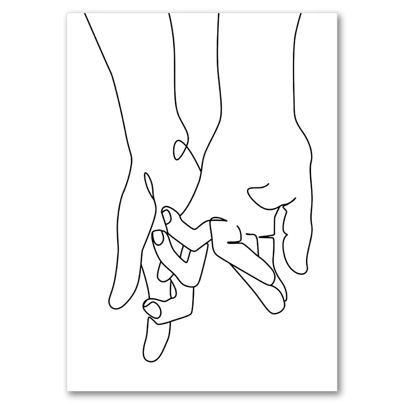 High Quality Decorative frame - Line Drawing Couple Hand Love Kiss Wall Art Canvas