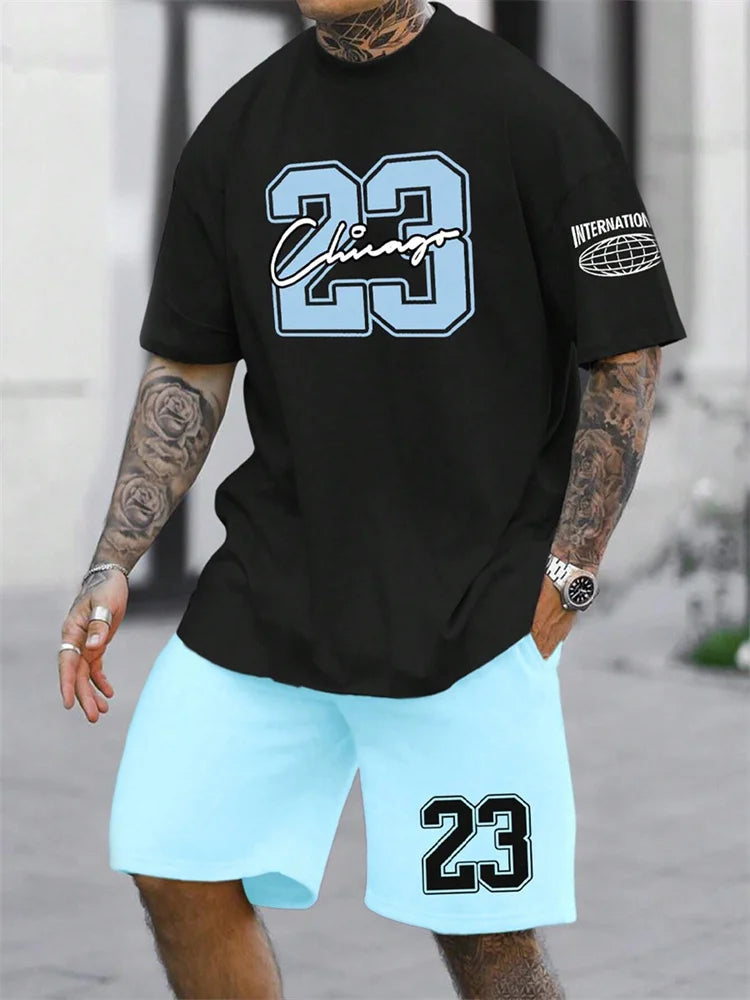 2024 New Men's Short Sleeve Shorts 2-Piece Tracksuit