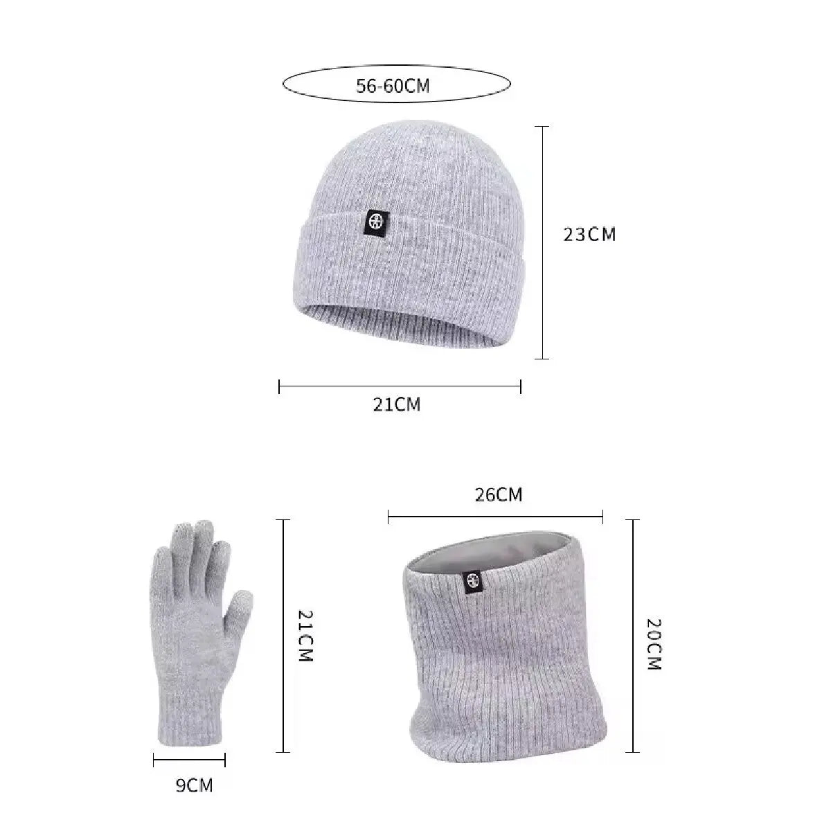 3pcs Winter Beanie Hat Gloves Snood Scarf
