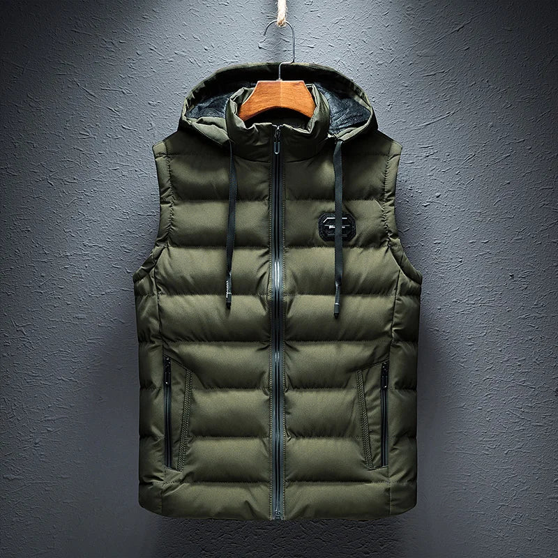 Fleece Autumn Sleeveless Jacket for Men Fashion Warm Hooded Male Winter Vest Light Plus Size Mens Work Vest Waistcoat