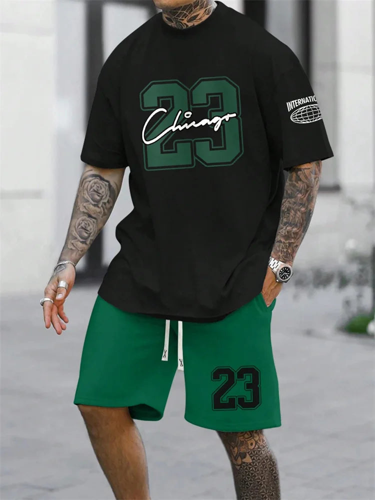 2024 New Men's Short Sleeve Shorts 2-Piece Tracksuit