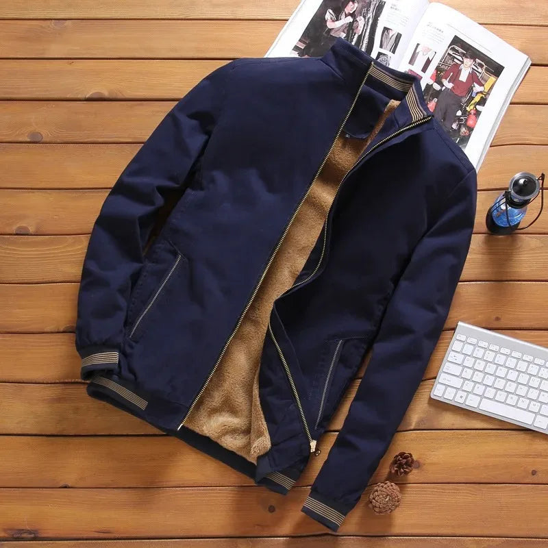 New Men's Fashion Aviator Jacket Fleece Thickened Warm Baseball Jacket