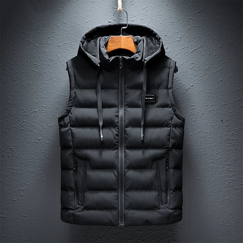 Fleece Autumn Sleeveless Jacket for Men Fashion Warm Hooded Male Winter Vest Light Plus Size Mens Work Vest Waistcoat