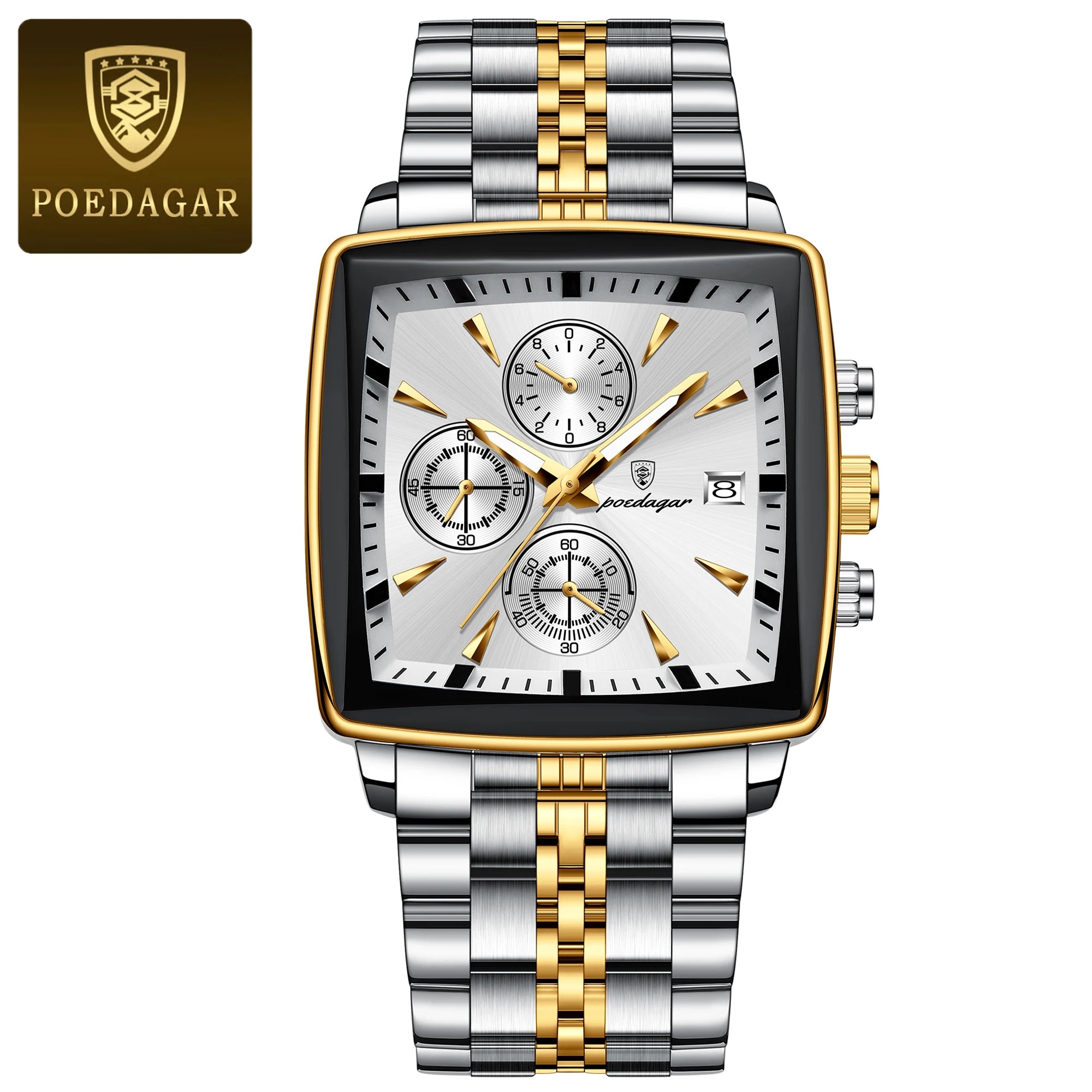 High Fashion Men Watch Waterproof Chronograph Date Man Wristwatch Square Stainless Steel Quartz