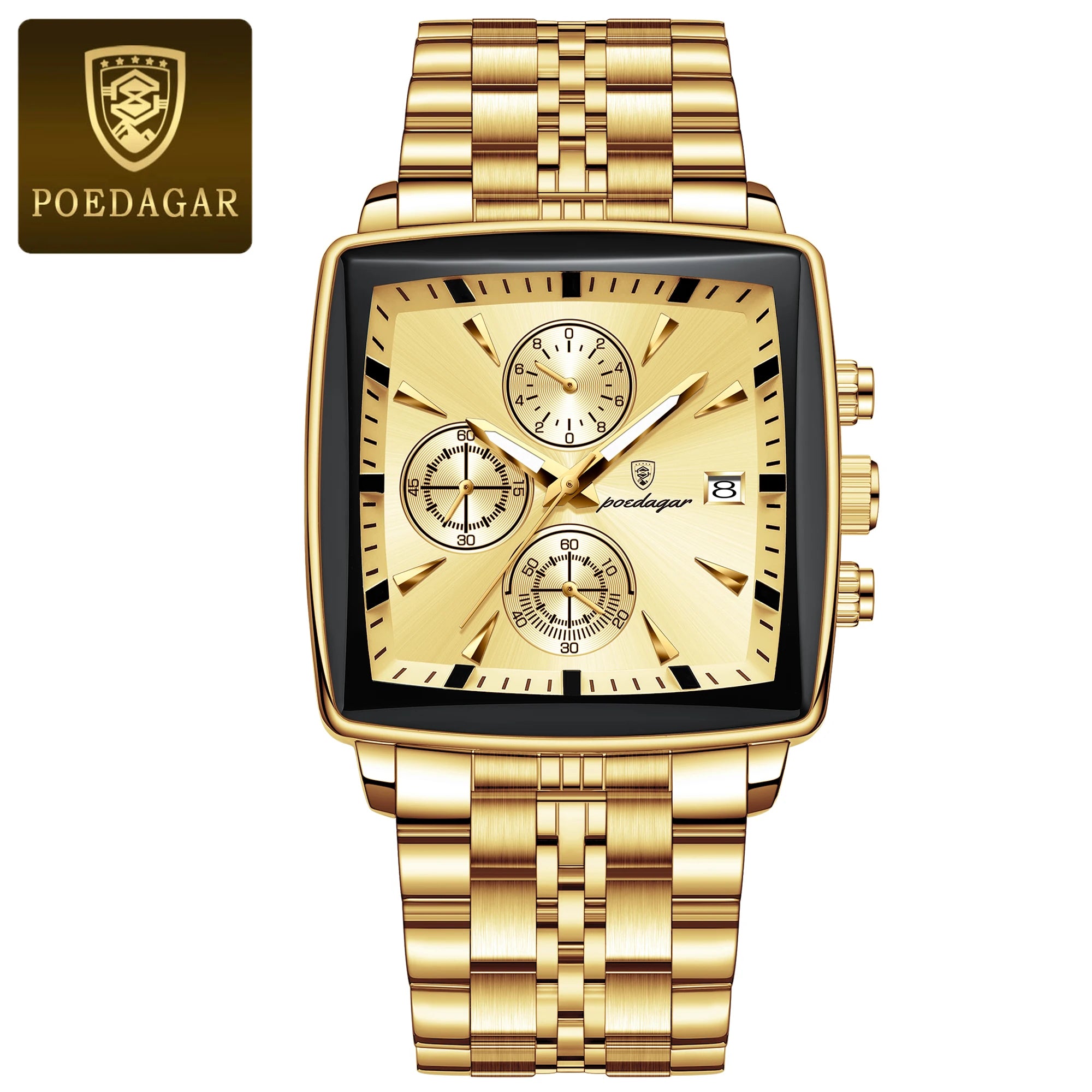 High Fashion Men Watch Waterproof Chronograph Date Man Wristwatch Square Stainless Steel Quartz