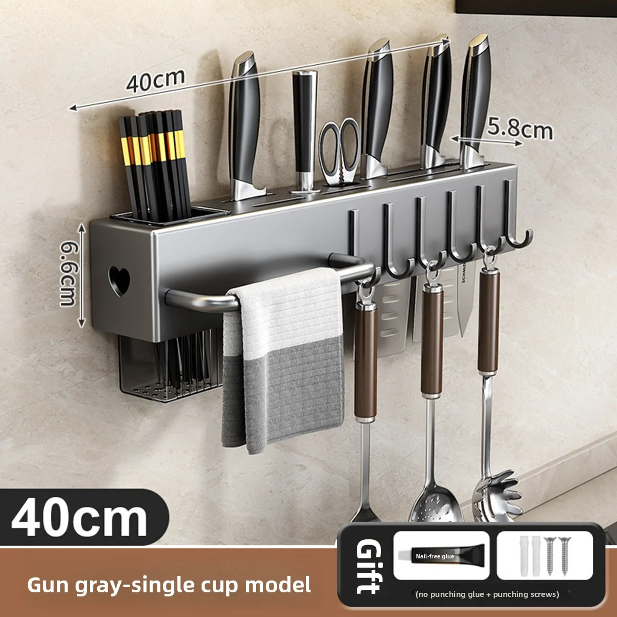 Wall Mounted Kitchen Knife Pot Cover Storage Rack