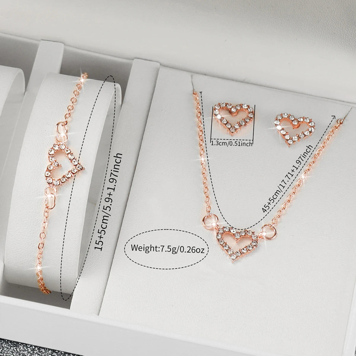 5pcs-  Fashion Women Leather Strap Watch and Love Heart Jewelry Set