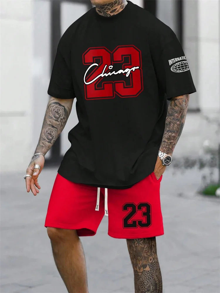 2024 New Men's Short Sleeve Shorts 2-Piece Tracksuit