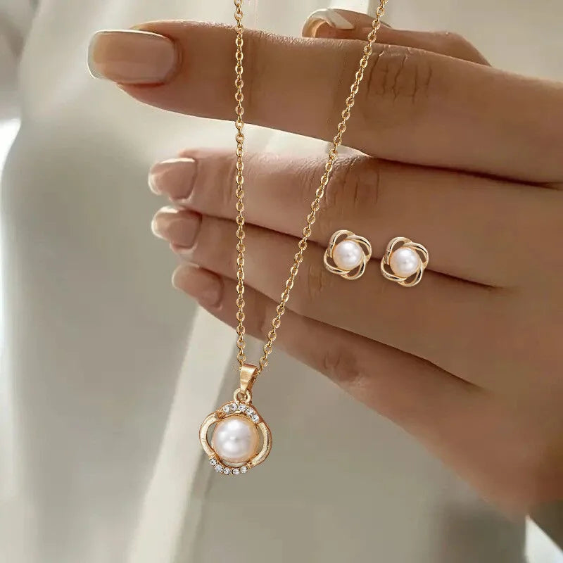 3 Pcs/Set Round Pearl Pendant Necklace For Women