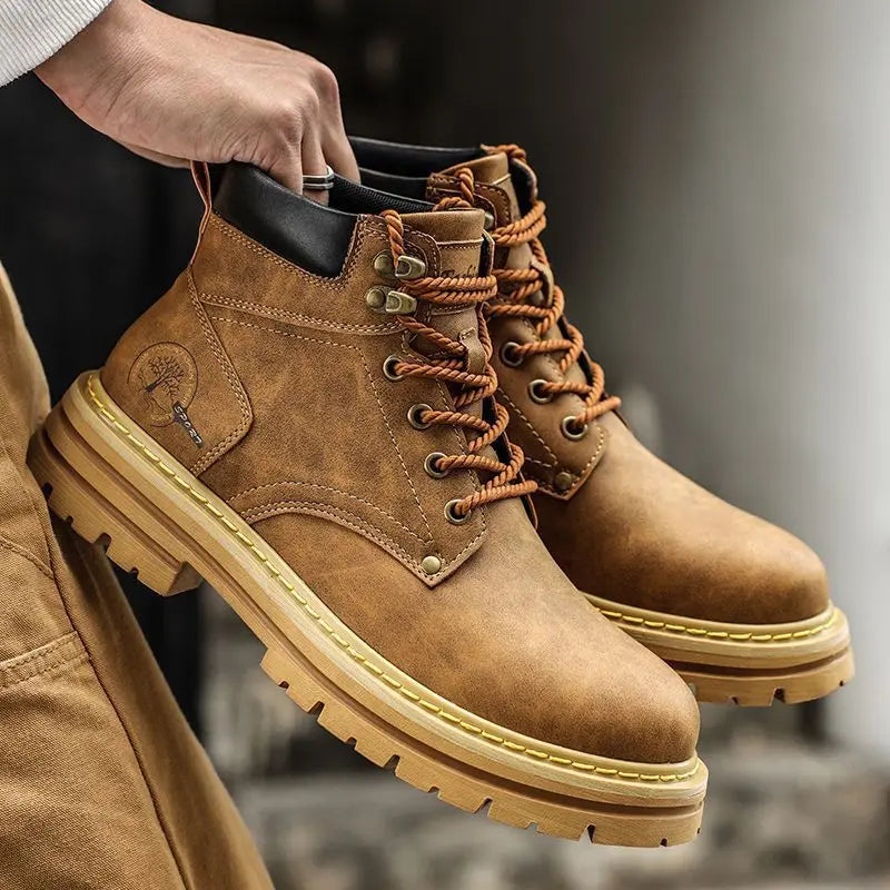 Men Boots Leather 2025 Brown