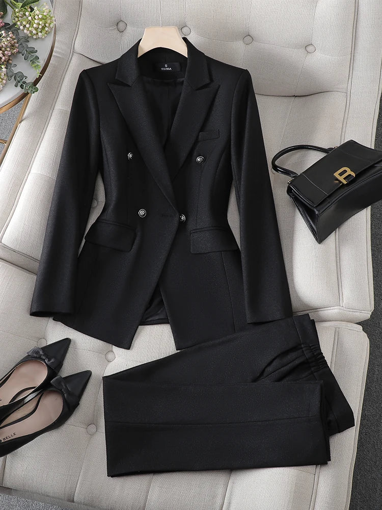 Women's Pant Suit Long Sleeve Solid Ladies Blazer