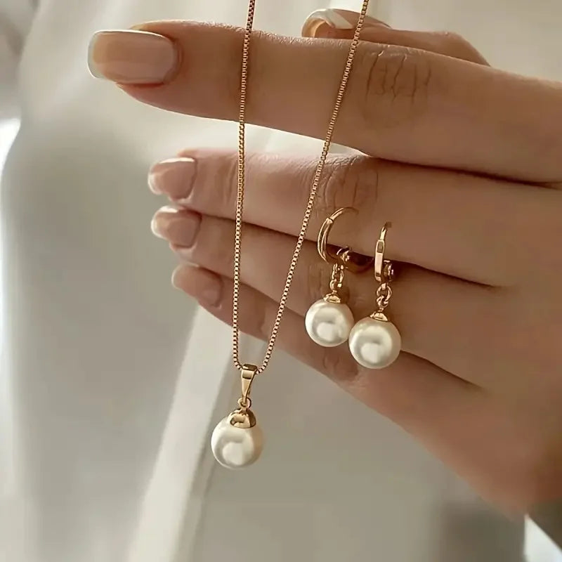 3 Pcs/Set Round Pearl Pendant Necklace For Women