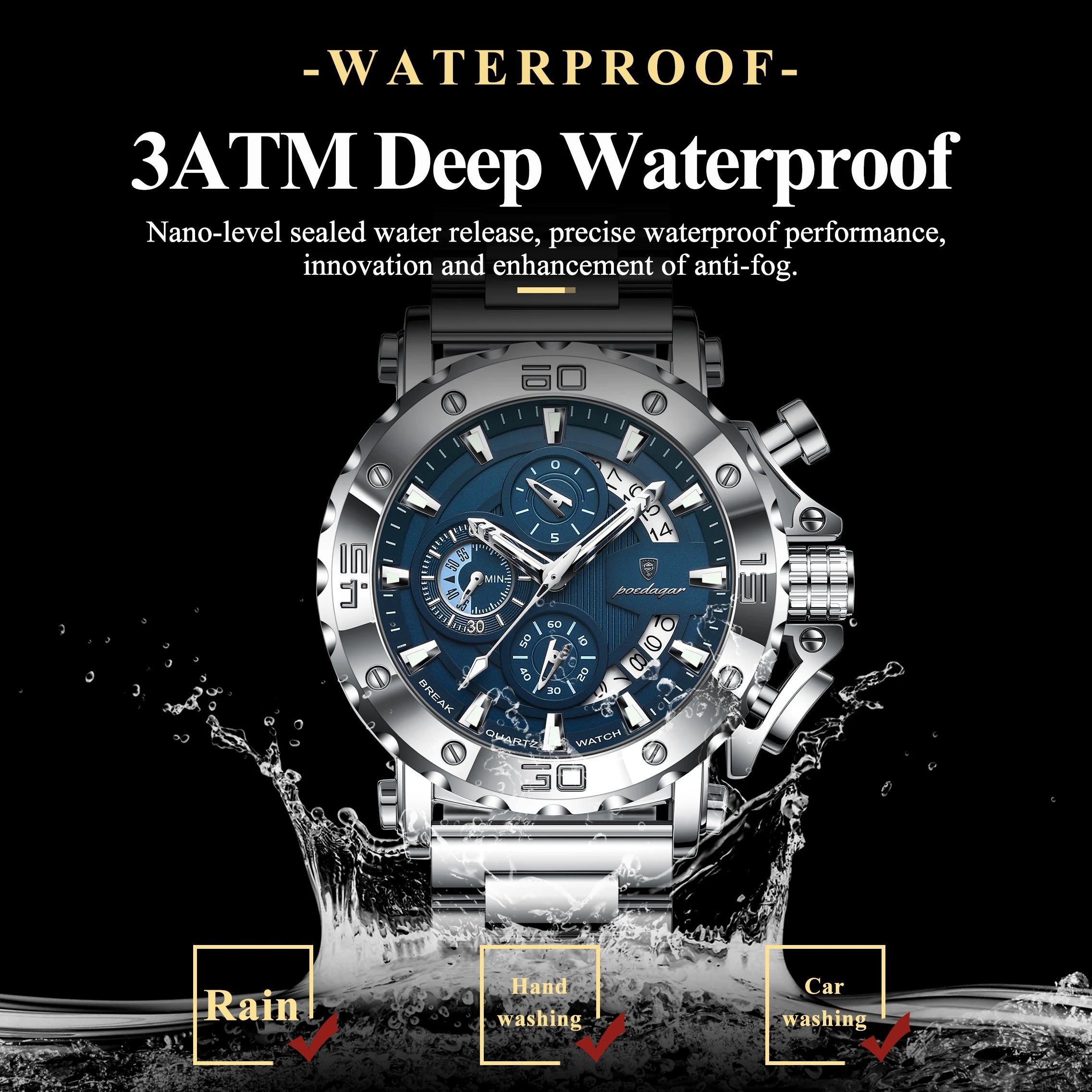 High Quality Luxury Watch For Men Calendar  Man Clock Stainless Steel Men's Quartz Watches